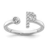 14k White Gold 1/6 carat Lab Grown Diamond VS/SI+ G+ Initial P Adjustable Ring